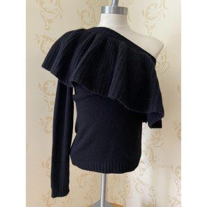 Aqua Cashmere Ruffled Popover One Shoulder Sweater